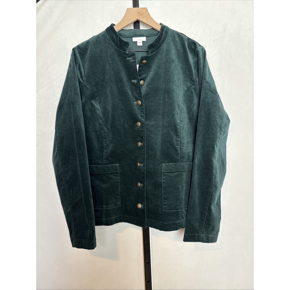 NEW J. Jill Green Blazer Jacket Womens Medium Tall Bronze Buttons Pockets Cotton - Picture 1 of 10